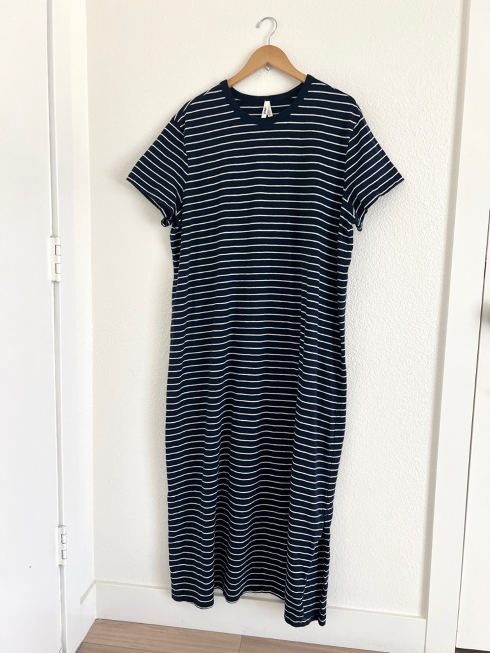 Striped Navy Maxi Dress with Short Sleeves